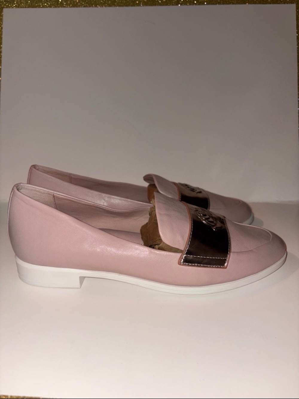 Taryn Rose Blush Pink Leather Loafers with Metallic Rose Strap - Picture 3 of 7